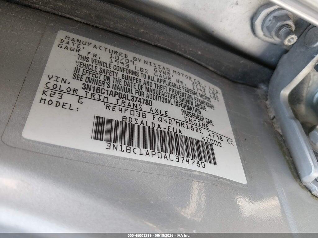 3N1BC1AP0AL374780 2010 NISSAN VERSA photo no. 9