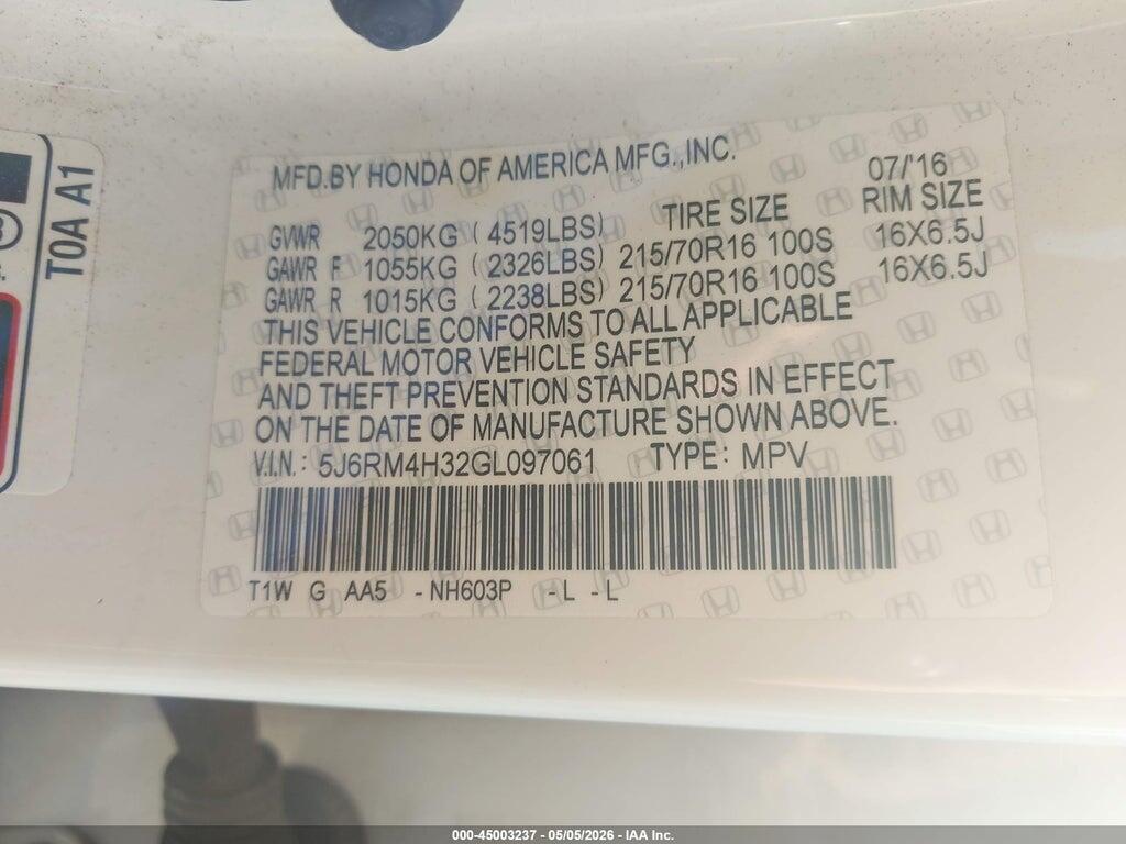 5J6RM4H32GL097061 2016 HONDA CR-V photo no. 9