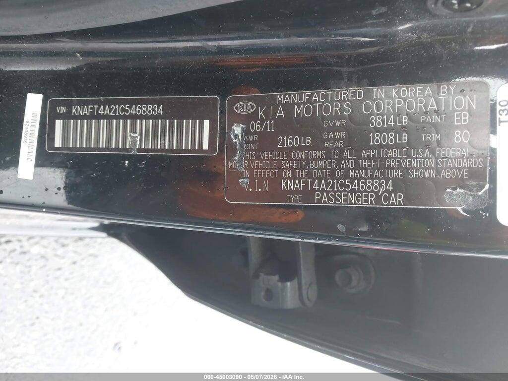 KNAFT4A21C5468834 2012 KIA FORTE photo no. 9