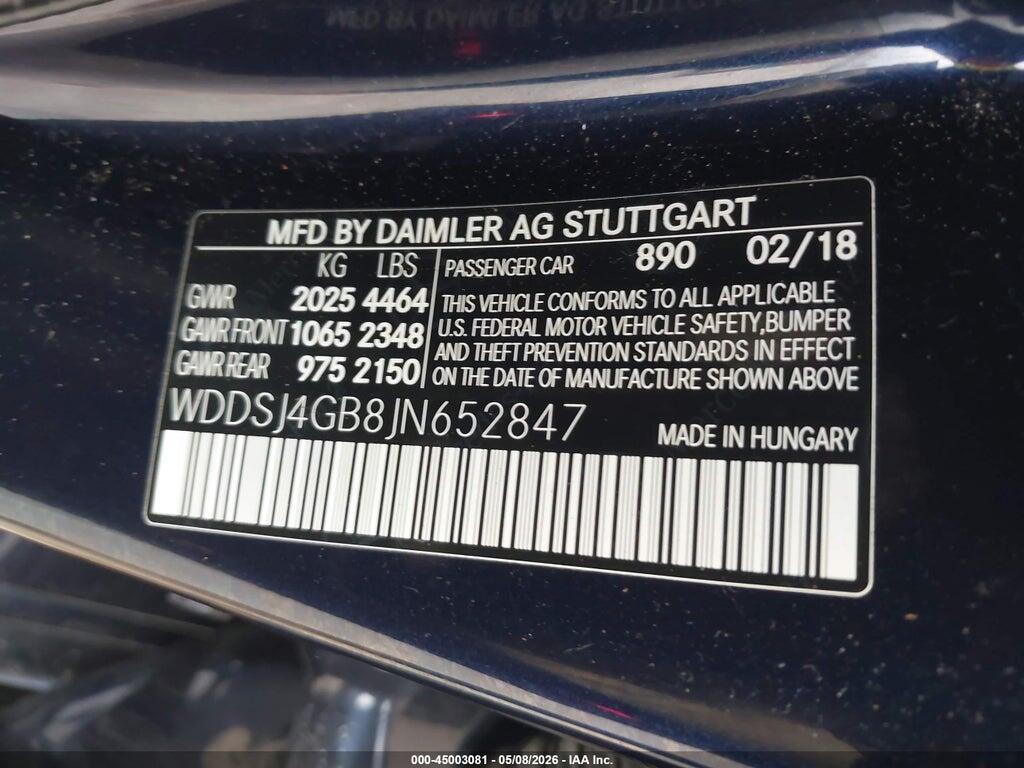 WDDSJ4GB8JN652847 2018 MERCEDES-BENZ CLA 250 photo no. 9