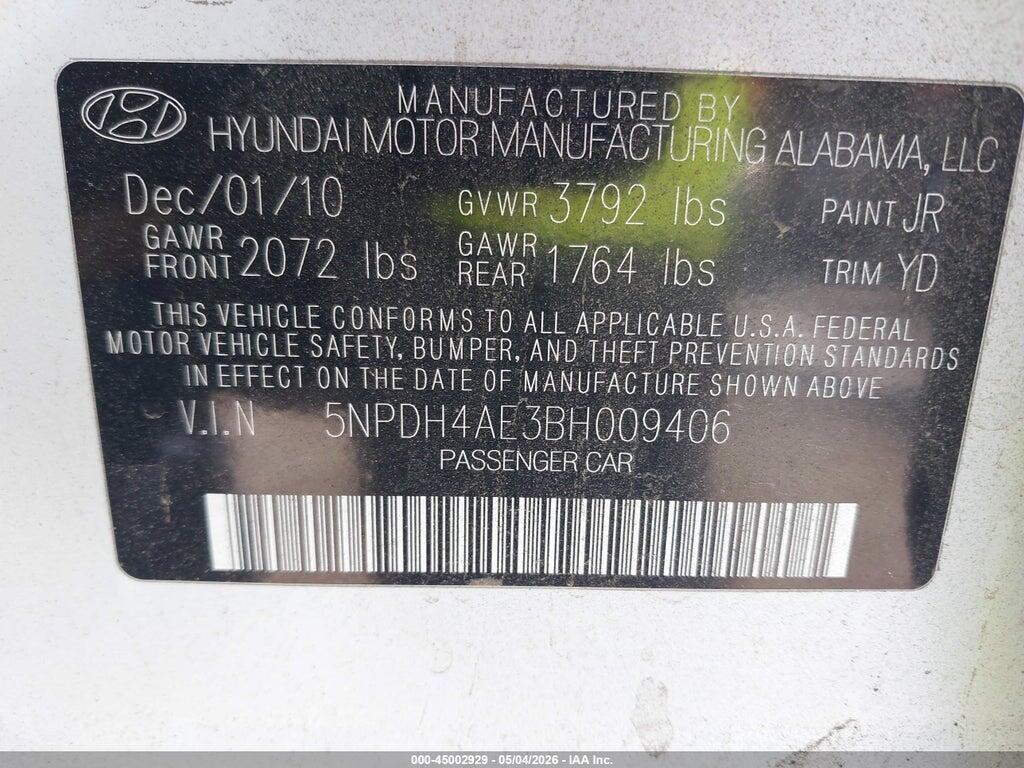 5NPDH4AE3BH009406 2011 HYUNDAI ELANTRA photo no. 9