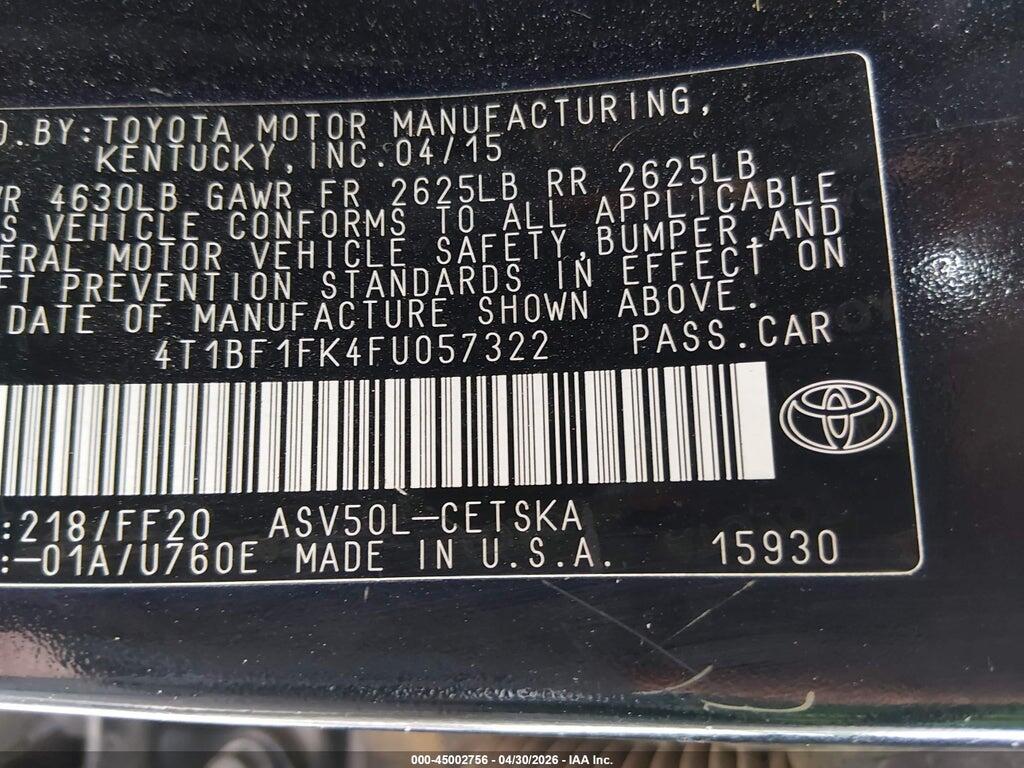 4T1BF1FK4FU057322 2015 TOYOTA CAMRY photo no. 9