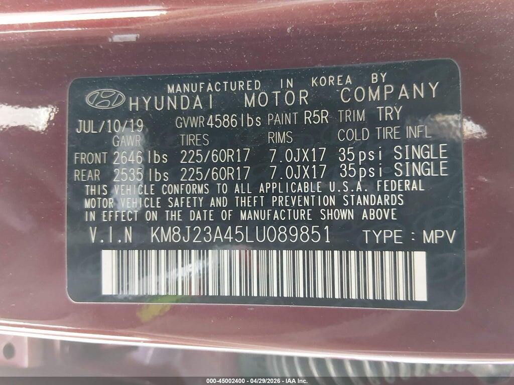 KM8J23A45LU089851 2020 HYUNDAI TUCSON photo no. 9