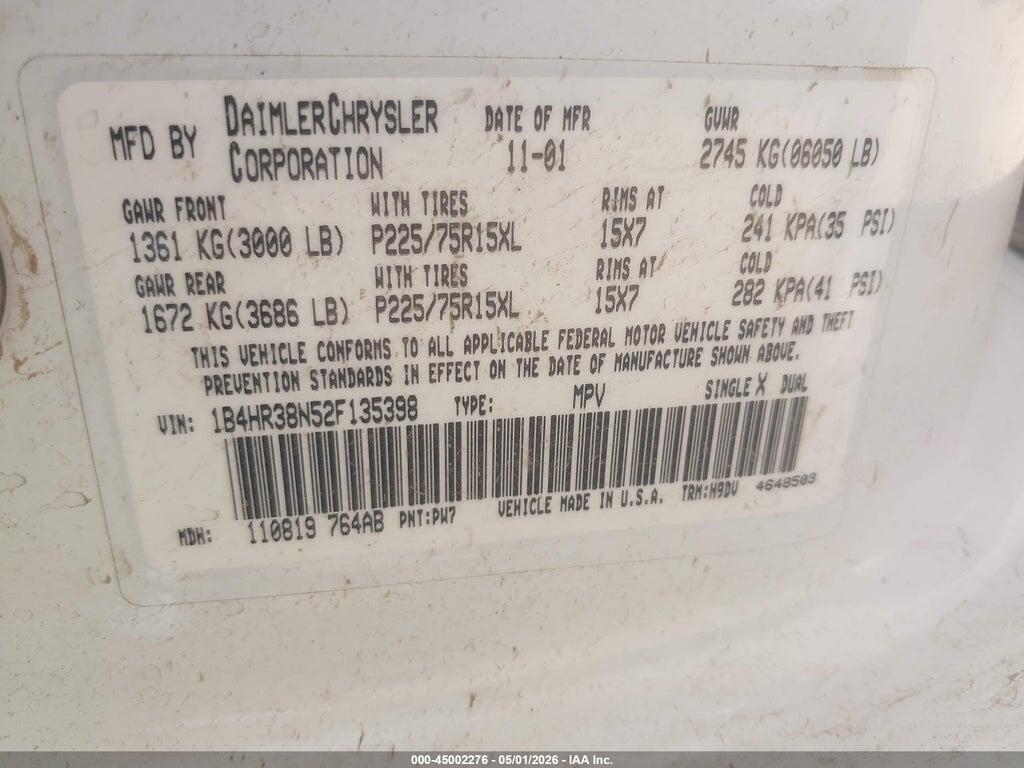 1B4HR38N52F135398 2002 DODGE DURANGO photo no. 9