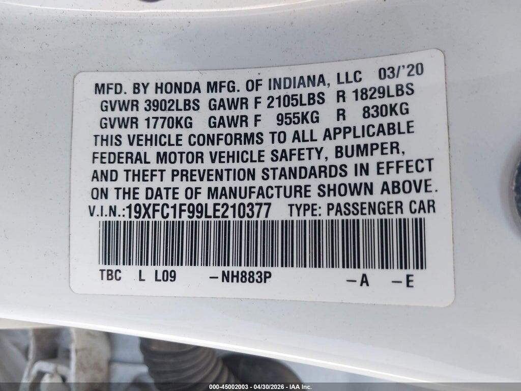 19XFC1F99LE210377 2020 HONDA CIVIC photo no. 9