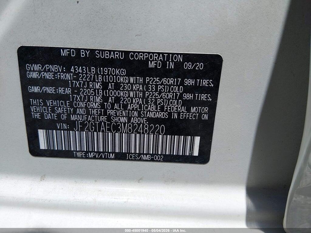 JF2GTAEC3M8248220 2021 SUBARU CROSSTREK photo no. 9