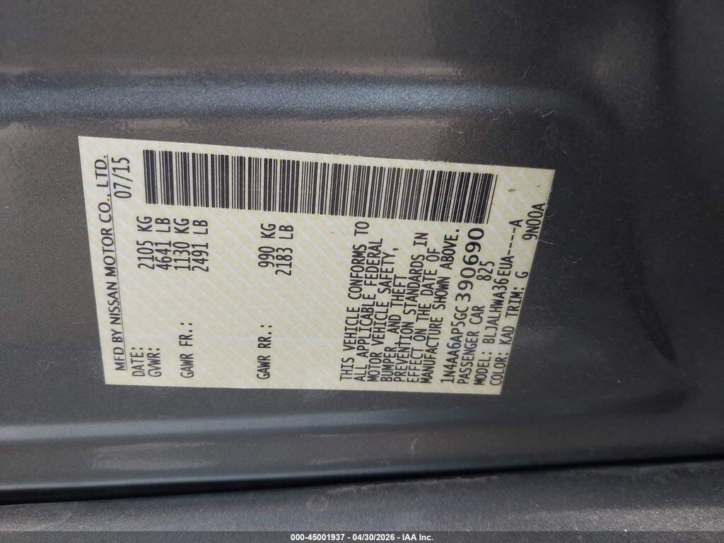 1N4AA6AP5GC390690 2016 NISSAN MAXIMA photo no. 9