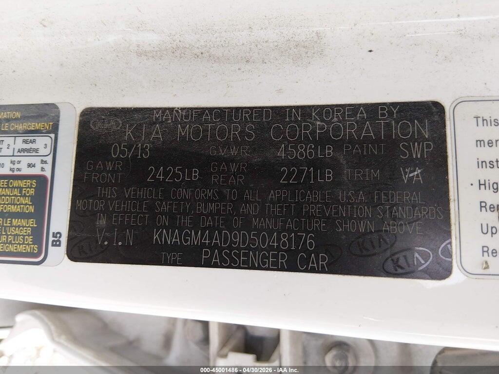 KNAGM4AD9D5048176 2013 KIA OPTIMA HYBRID photo no. 9