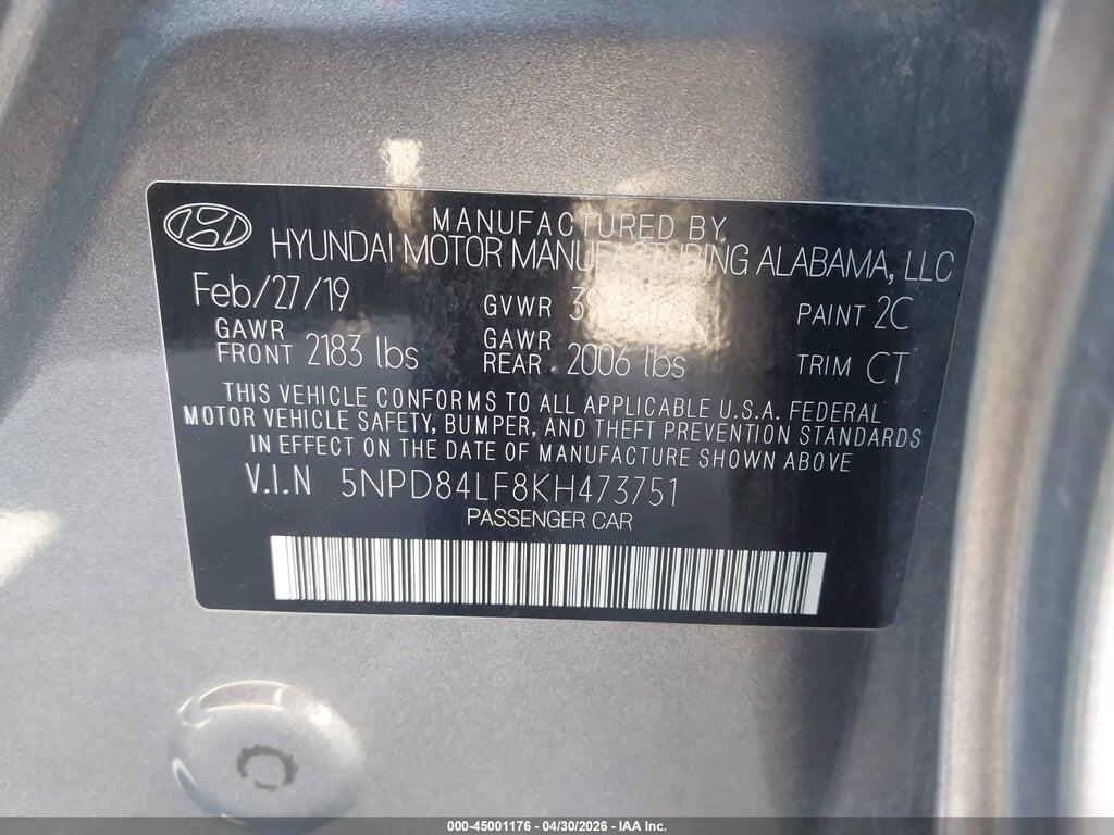 5NPD84LF8KH473751 2019 HYUNDAI ELANTRA photo no. 9
