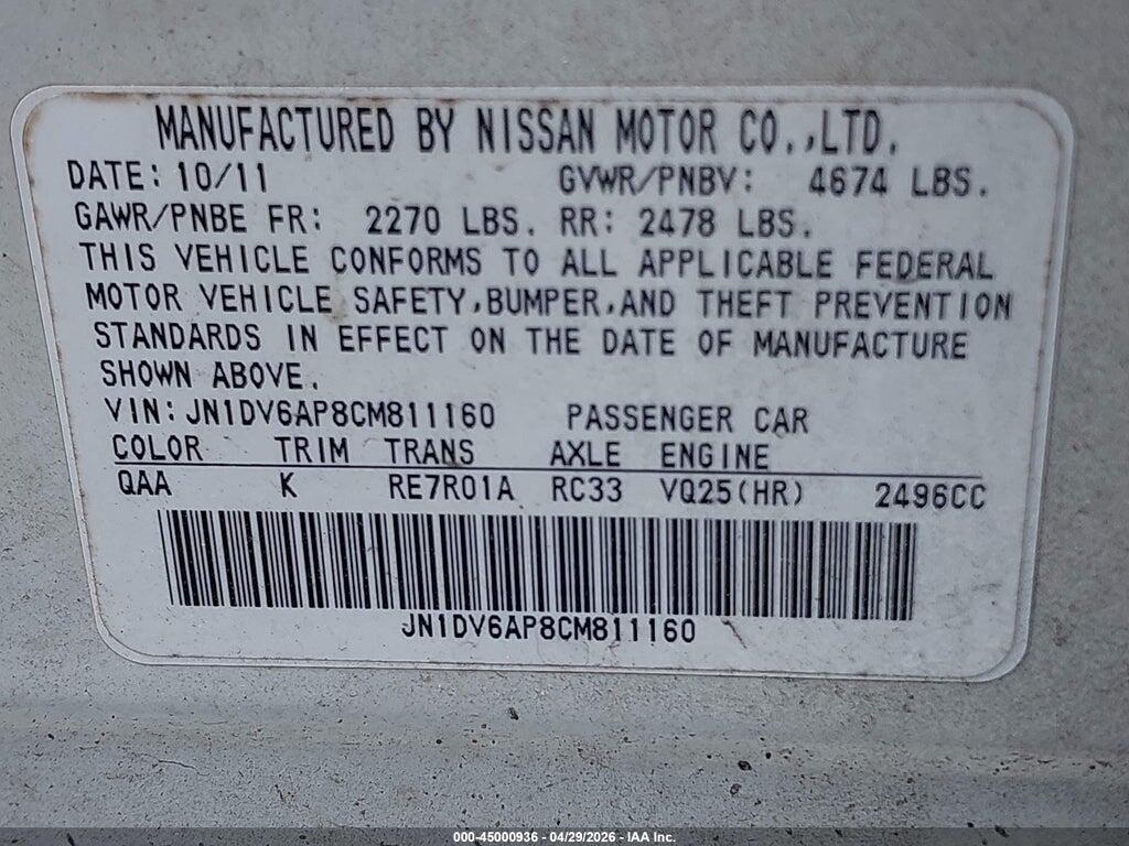 JN1DV6AP8CM811160 2012 INFINITI G25 photo no. 9