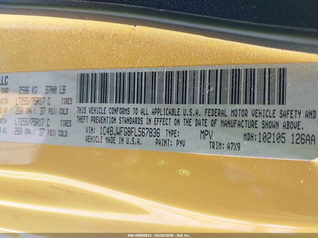 1C4BJWFG8FL567836 2015 JEEP WRANGLER UNLIMITED photo no. 9