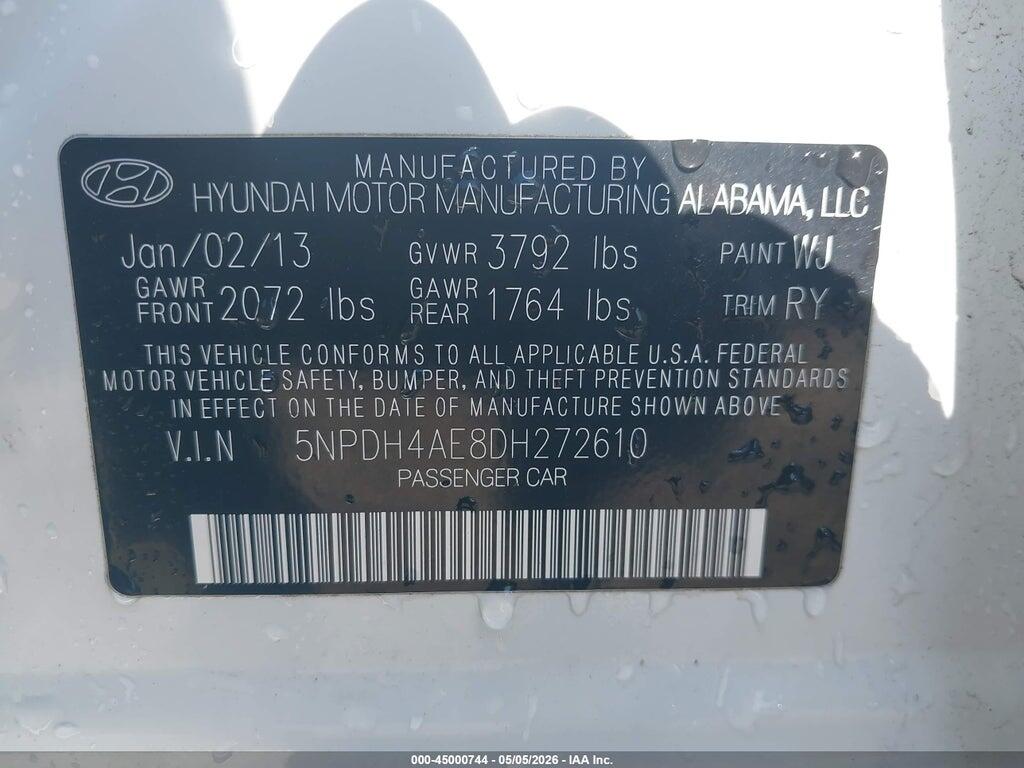 5NPDH4AE8DH272610 2013 HYUNDAI ELANTRA photo no. 9