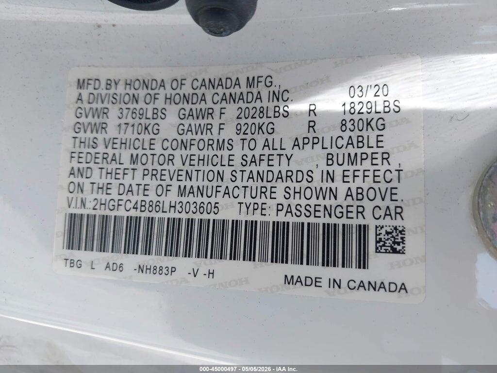 2HGFC4B86LH303605 2020 HONDA CIVIC photo no. 9