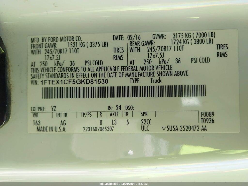 1FTEX1CF5GKD81530 2016 FORD F-150 photo no. 9