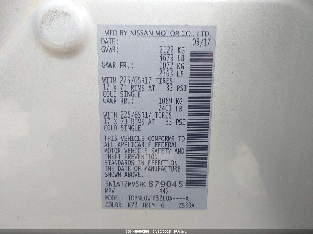 5N1AT2MV5HC879045 2017 NISSAN ROGUE photo no. 9