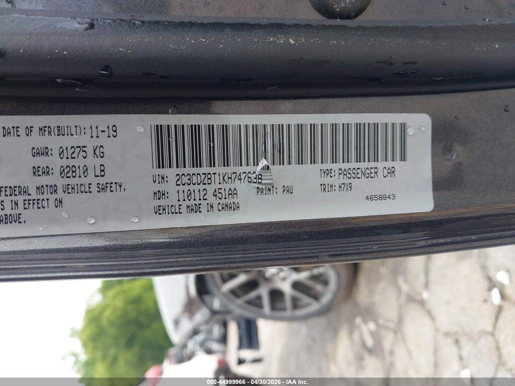 2C3CDZBT1KH747638 2019 DODGE CHALLENGER photo no. 9