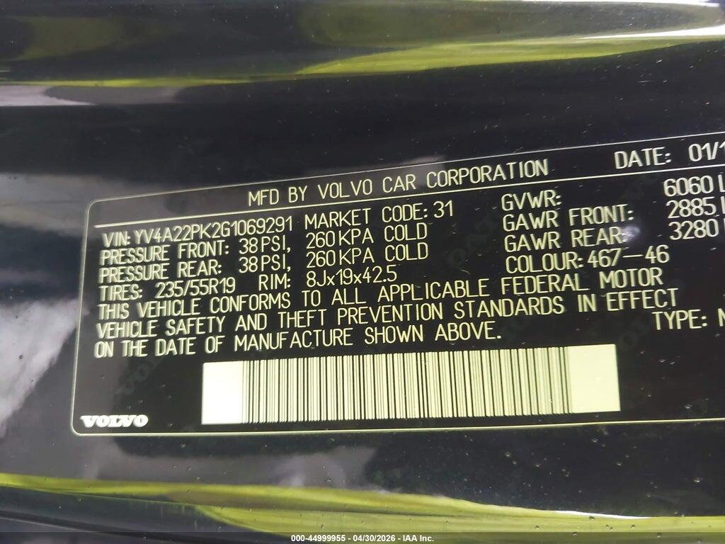 YV4A22PK2G1069291 2016 VOLVO XC90 photo no. 9