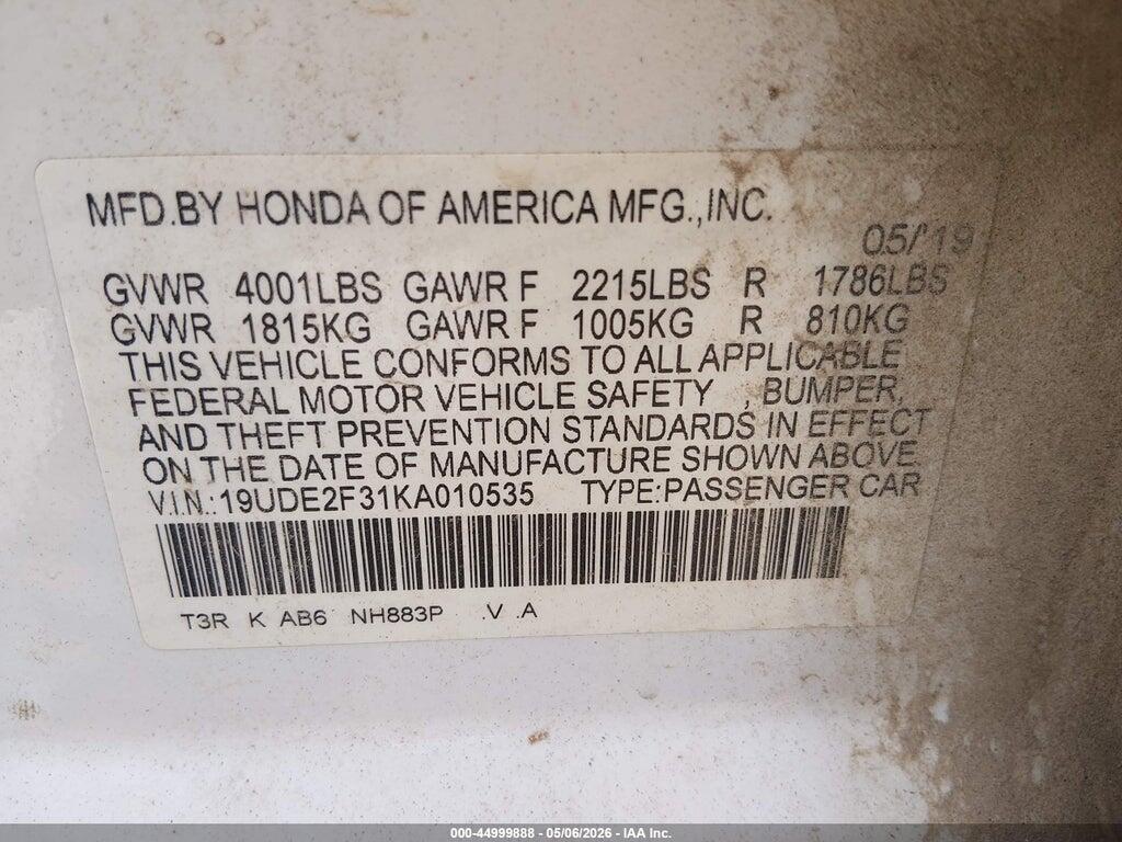 19UDE2F31KA010535 2019 ACURA ILX photo no. 9