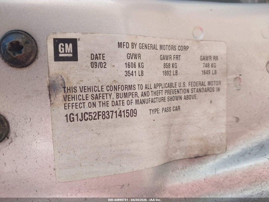 1G1JC52F837141509 2003 CHEVROLET CAVALIER photo no. 9
