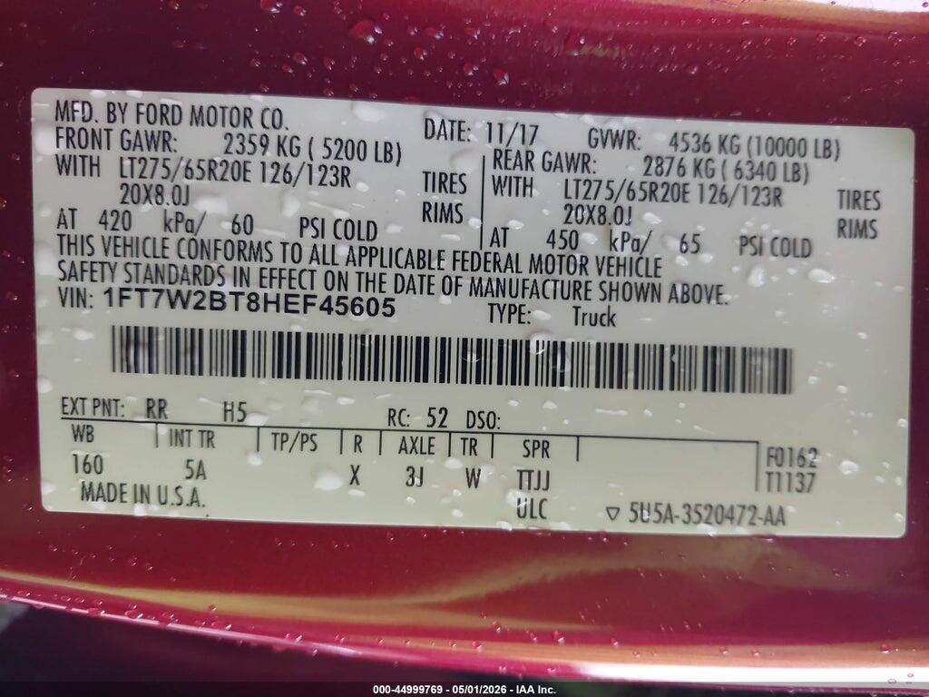 1FT7W2BT8HEF45605 2017 FORD F-250 photo no. 9