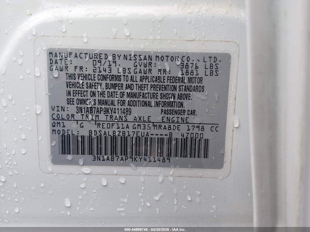 3N1AB7AP9KY411489 2019 NISSAN SENTRA photo no. 9