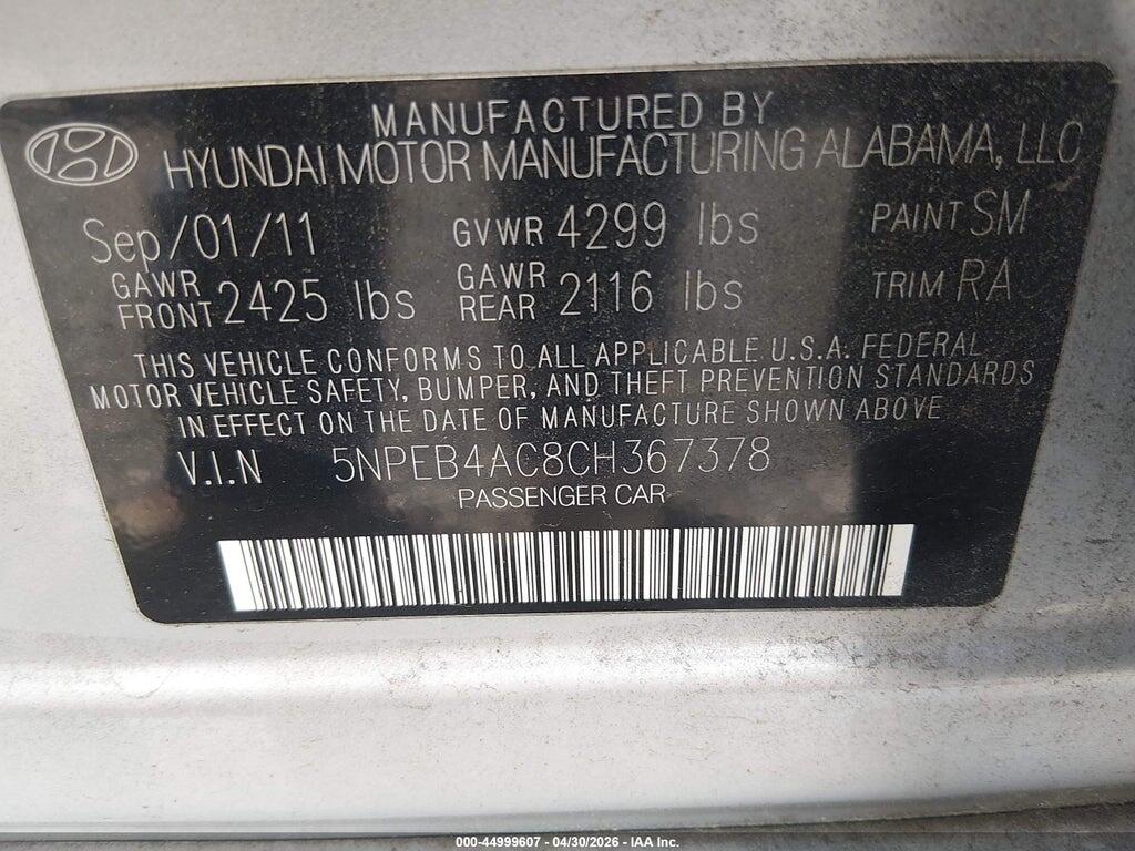 5NPEB4AC8CH367378 2012 HYUNDAI SONATA photo no. 9