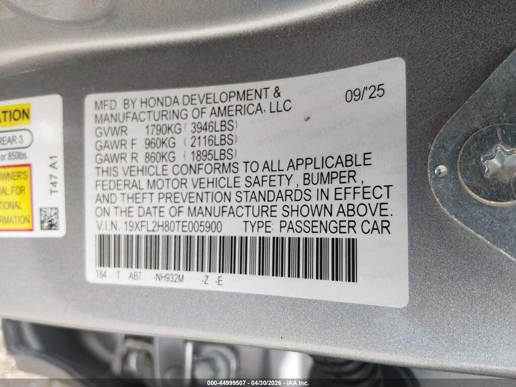 19XFL2H80TE005900 2026 HONDA CIVIC photo no. 9