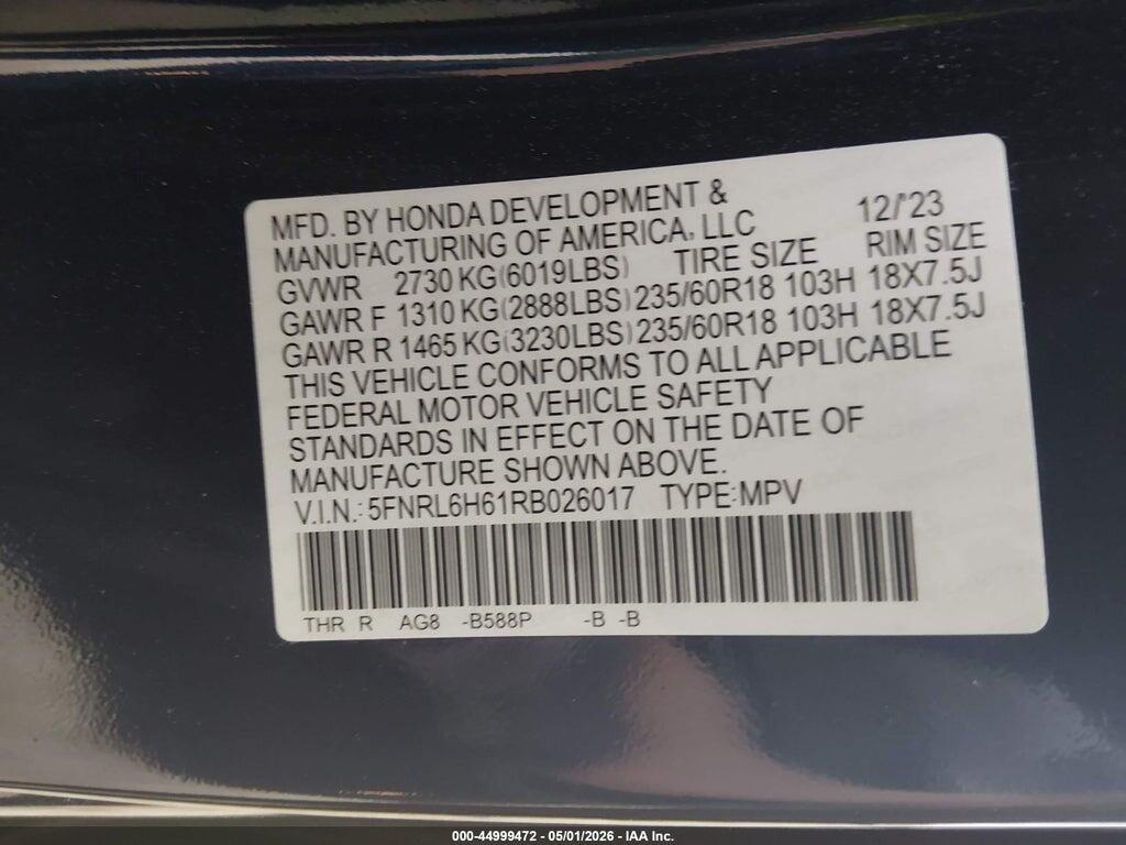 5FNRL6H61RB026017 2024 HONDA ODYSSEY photo no. 9