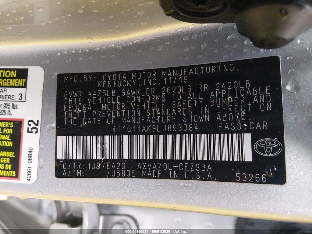 4T1G11AK9LU893084 2020 TOYOTA CAMRY photo no. 9