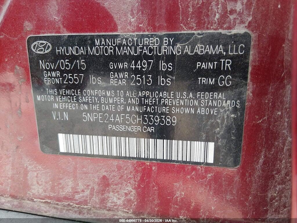 5NPE24AF5GH339389 2016 HYUNDAI SONATA photo no. 9