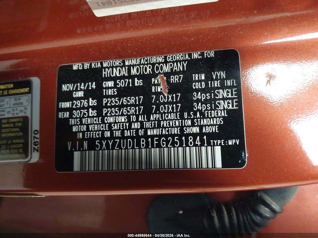 5XYZUDLB1FG251841 2015 HYUNDAI SANTA FE SPORT photo no. 9