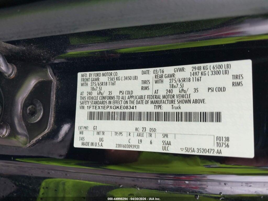 1FTEX1EPXGKE08341 2016 FORD F-150 photo no. 9
