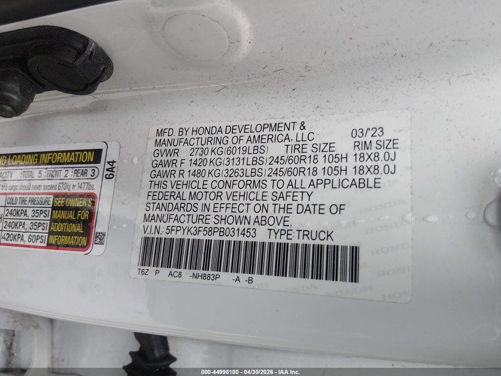 5FPYK3F58PB031453 2023 HONDA RIDGELINE photo no. 9