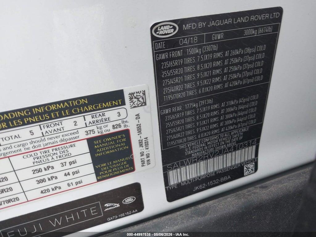 SALWR2RV2JA410314 2018 LAND ROVER RANGE ROVER SPORT photo no. 9