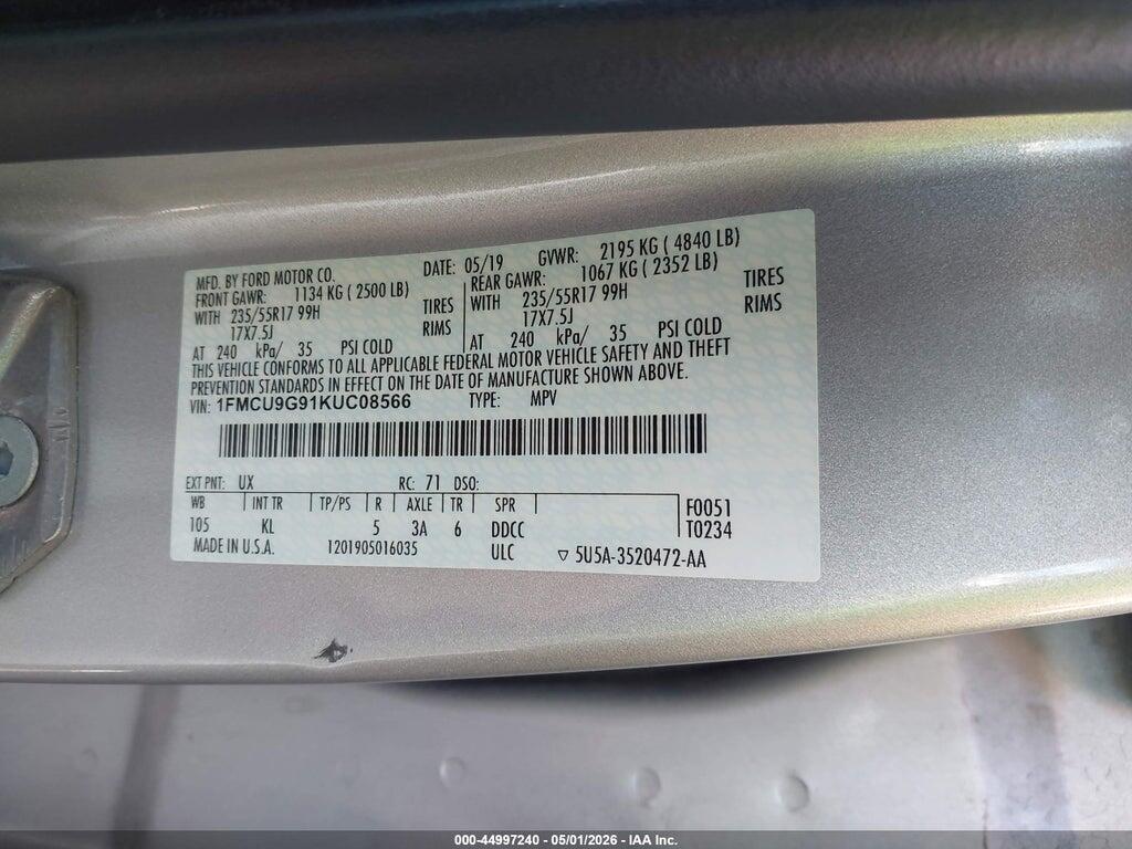 1FMCU9G91KUC08566 2019 FORD ESCAPE photo no. 9
