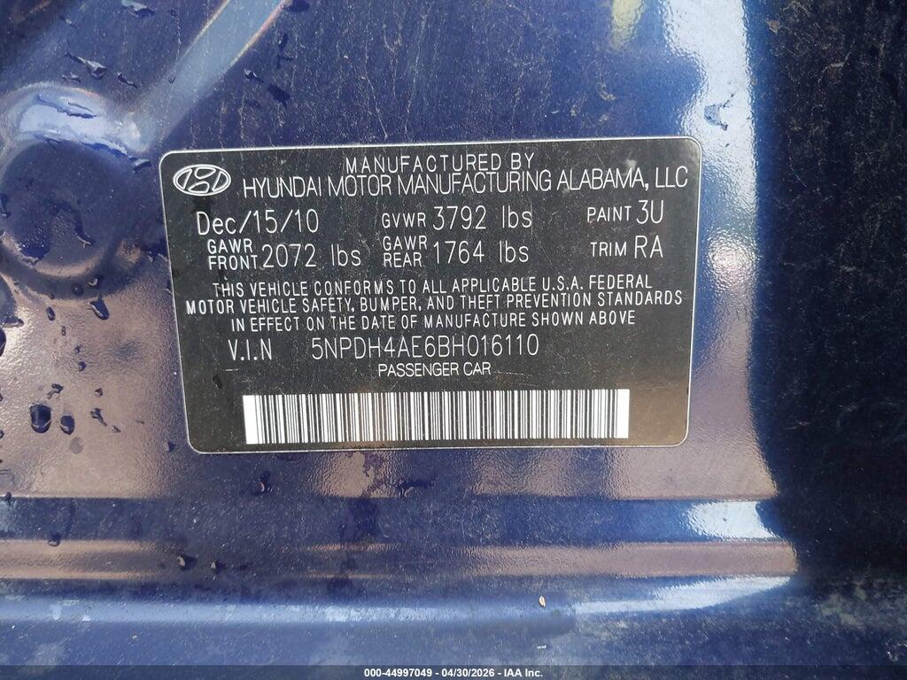 5NPDH4AE6BH016110 2011 HYUNDAI ELANTRA photo no. 9