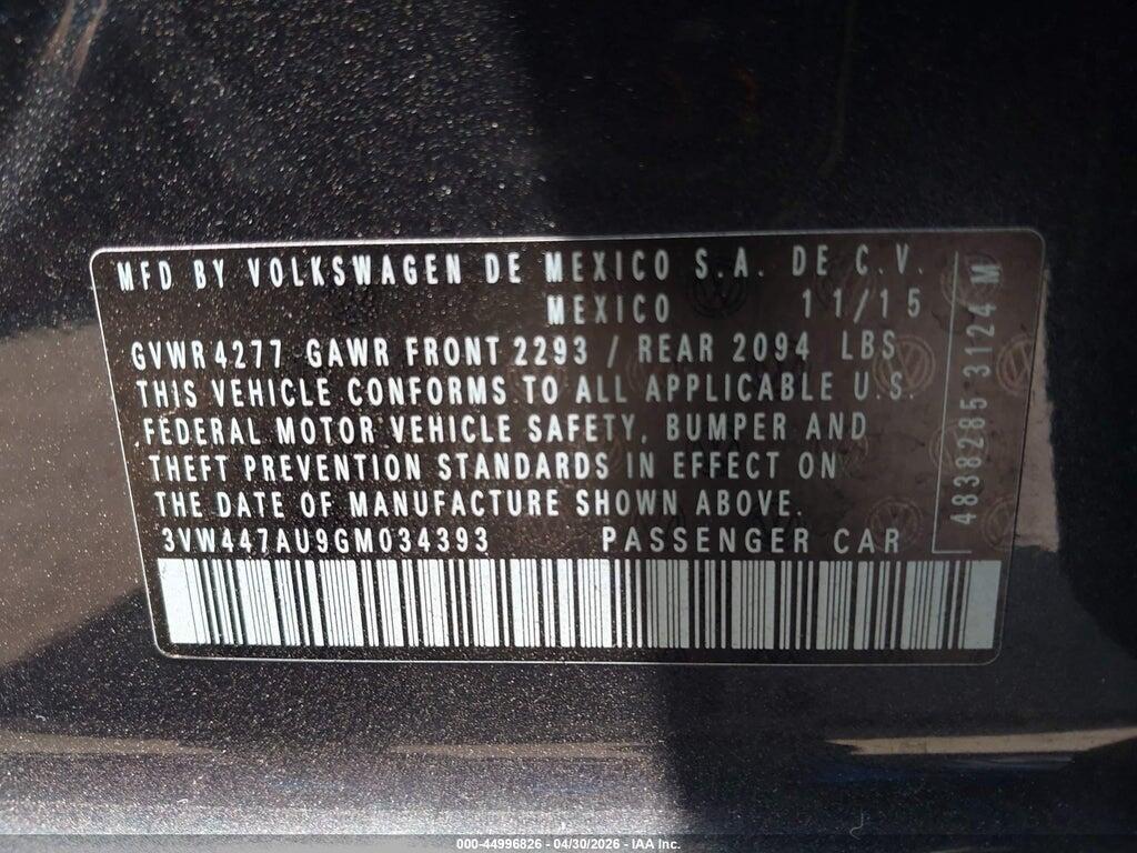 3VW447AU9GM034393 2016 VOLKSWAGEN GOLF GTI photo no. 9