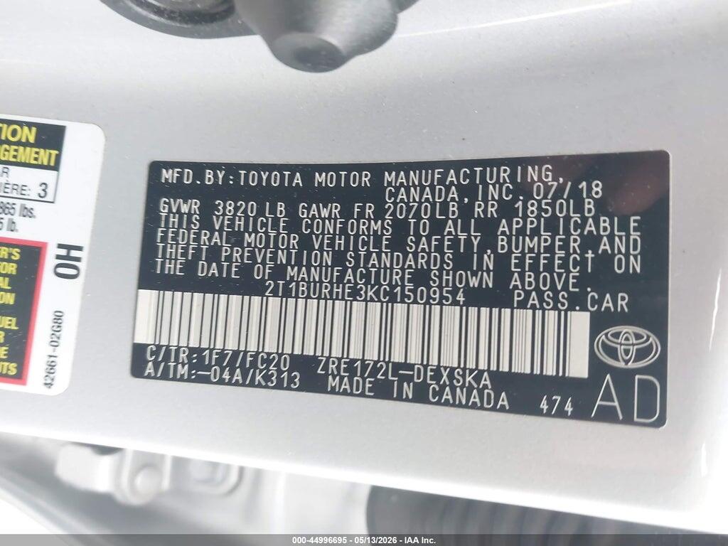 2T1BURHE3KC150954 2019 TOYOTA COROLLA photo no. 9