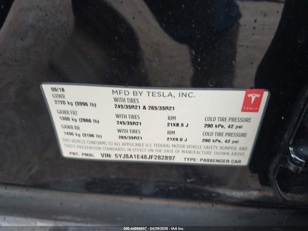 5YJSA1E48JF282897 2018 TESLA MODEL S photo no. 9