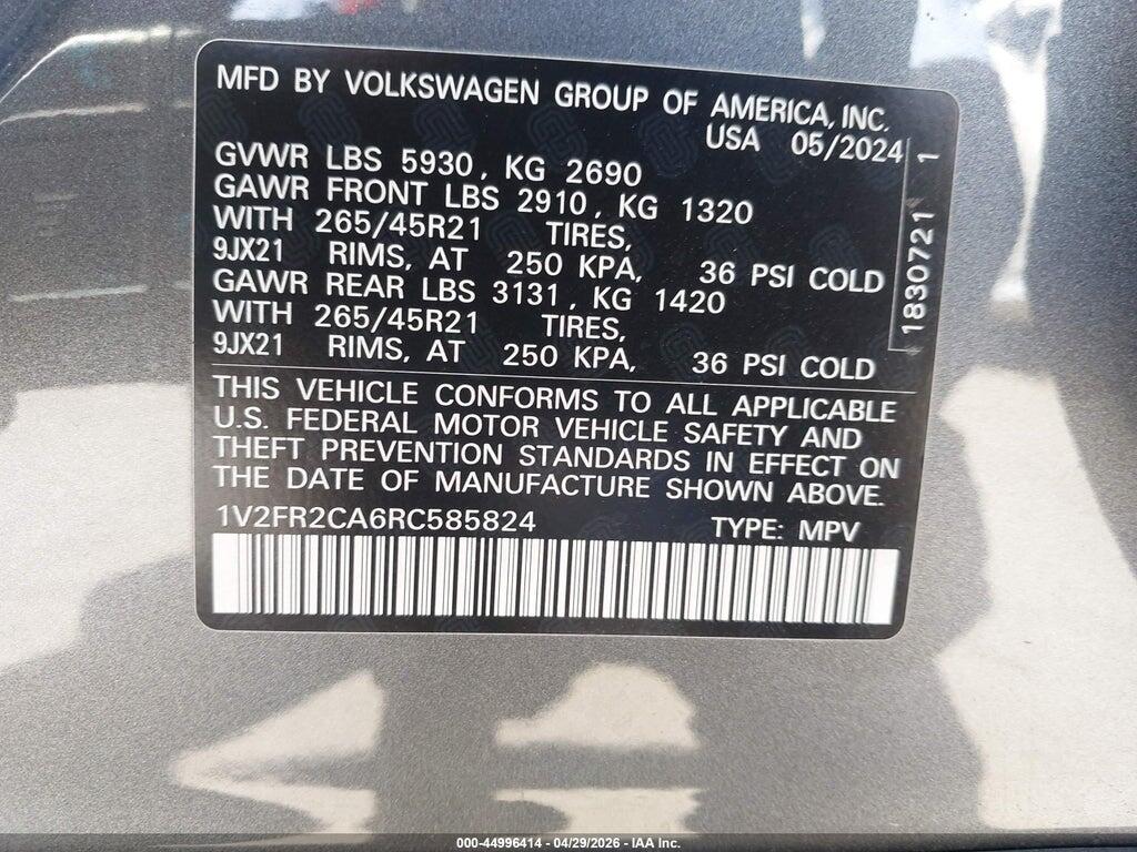 1V2FR2CA6RC585824 2024 VOLKSWAGEN ATLAS photo no. 9