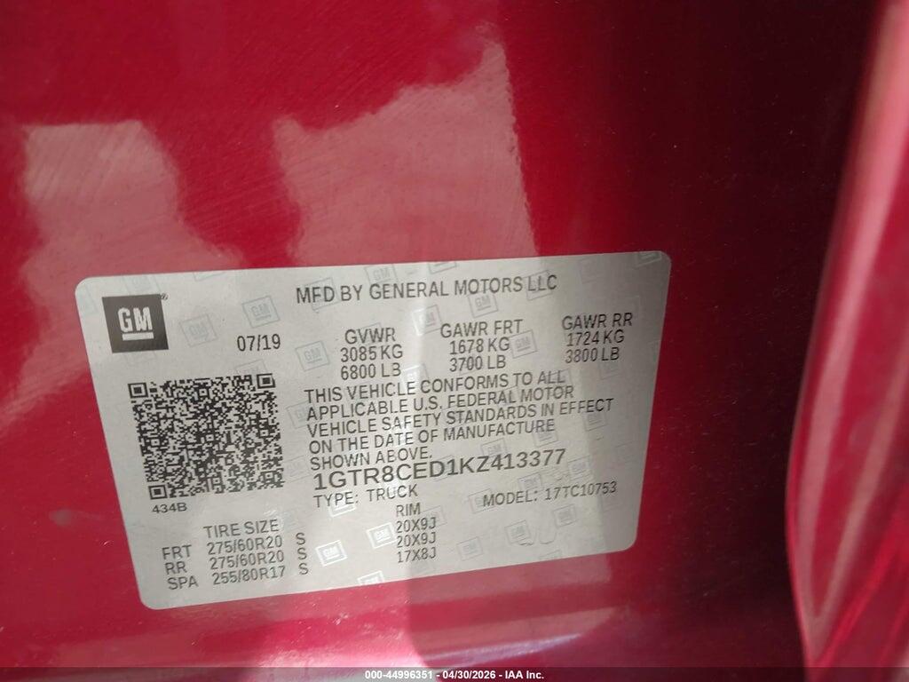 1GTR8CED1KZ413377 2019 GMC SIERRA 1500 photo no. 9
