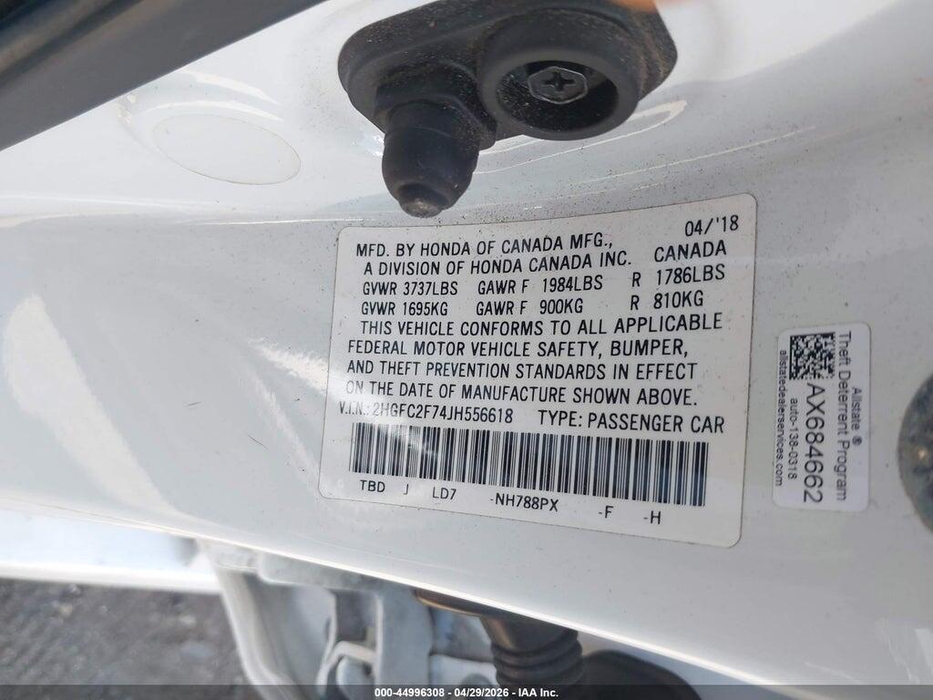 2HGFC2F74JH556618 2018 HONDA CIVIC photo no. 9