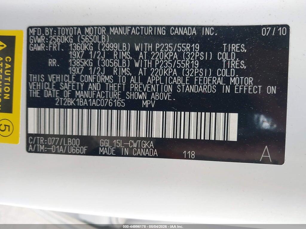 2T2BK1BA1AC076165 2010 LEXUS RX 350 photo no. 9