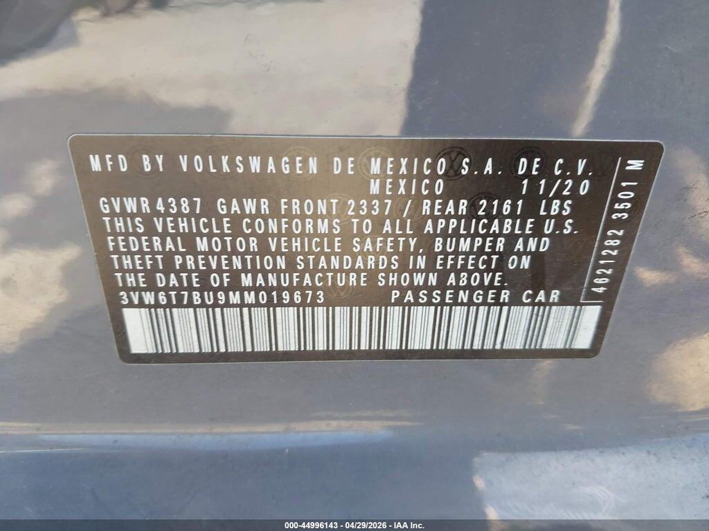 3VW6T7BU9MM019673 2021 VOLKSWAGEN JETTA GLI photo no. 9