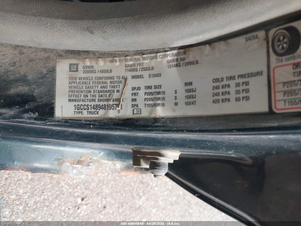 1GCCS148948195701 2004 CHEVROLET COLORADO photo no. 9