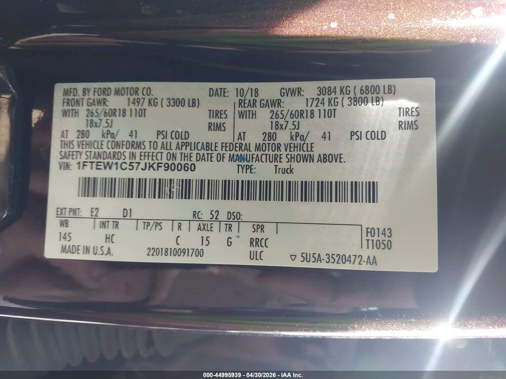 1FTEW1C57JKF90060 2018 FORD F-150 photo no. 9