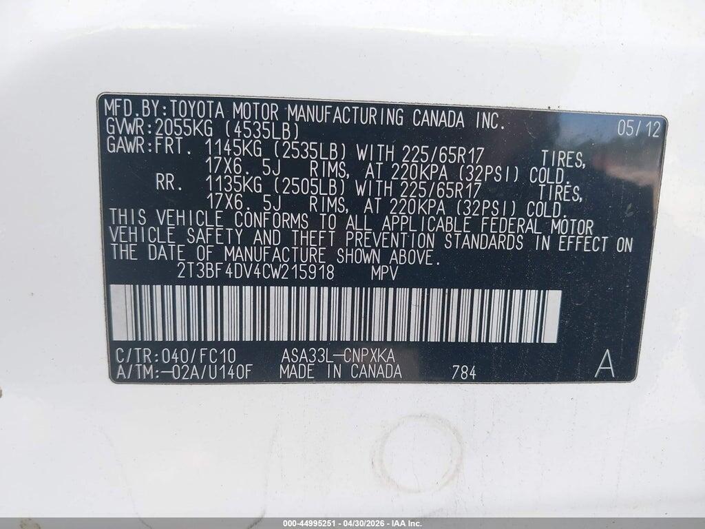 2T3BF4DV4CW215918 2012 TOYOTA RAV4 photo no. 9
