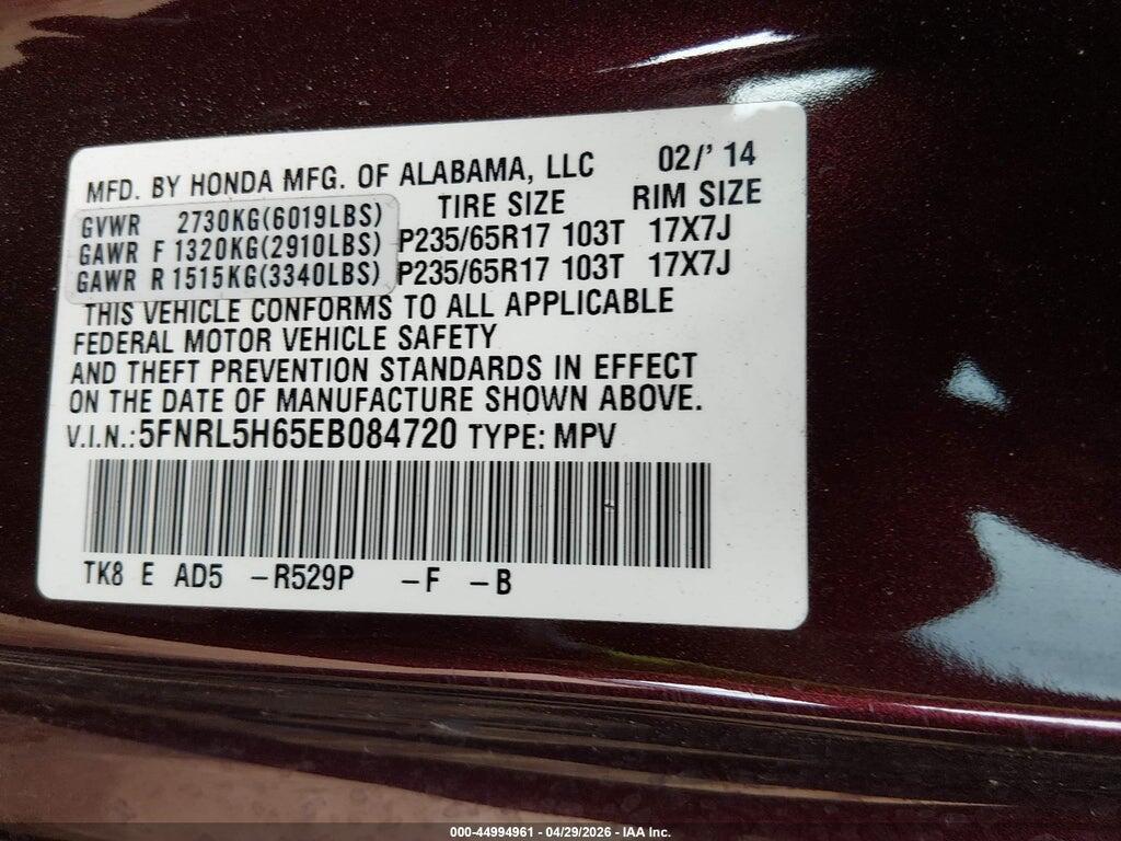 5FNRL5H65EB084720 2014 HONDA ODYSSEY photo no. 9