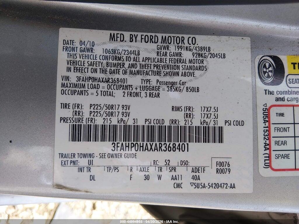 3FAHP0HAXAR368401 2010 FORD FUSION photo no. 9