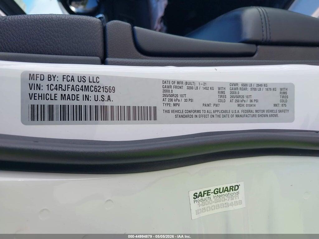 1C4RJFAG4MC621569 2021 JEEP GRAND CHEROKEE photo no. 9